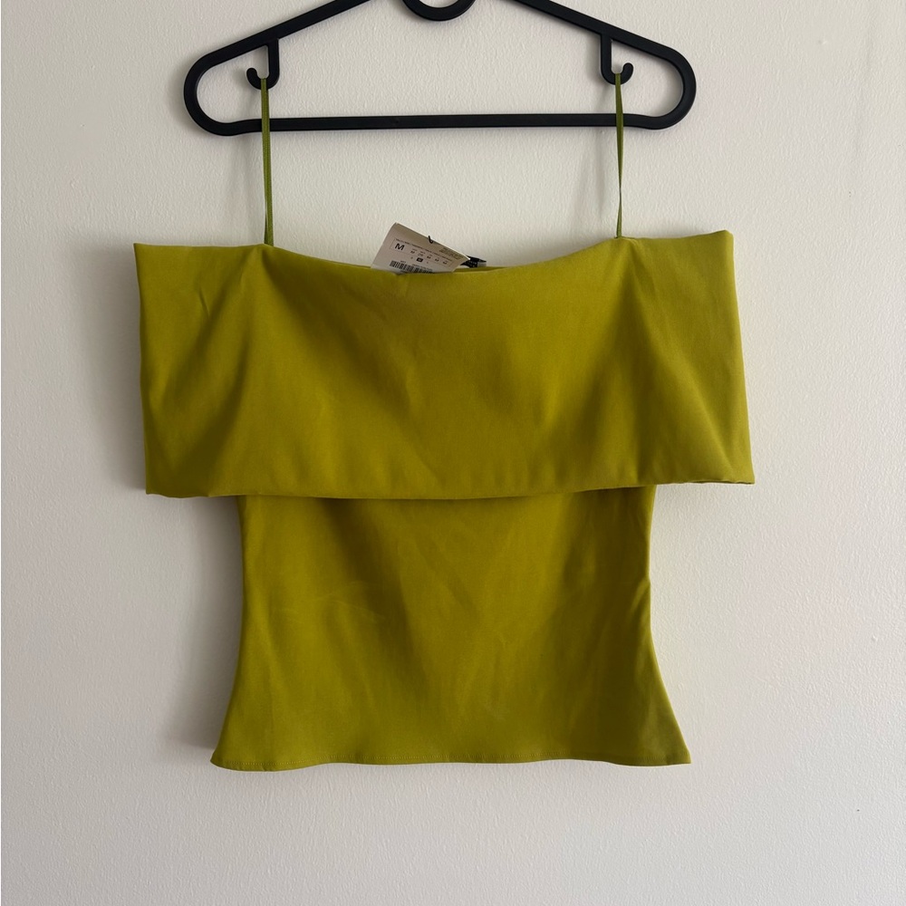Zara Olive Green Off-Shoulder Women's Top